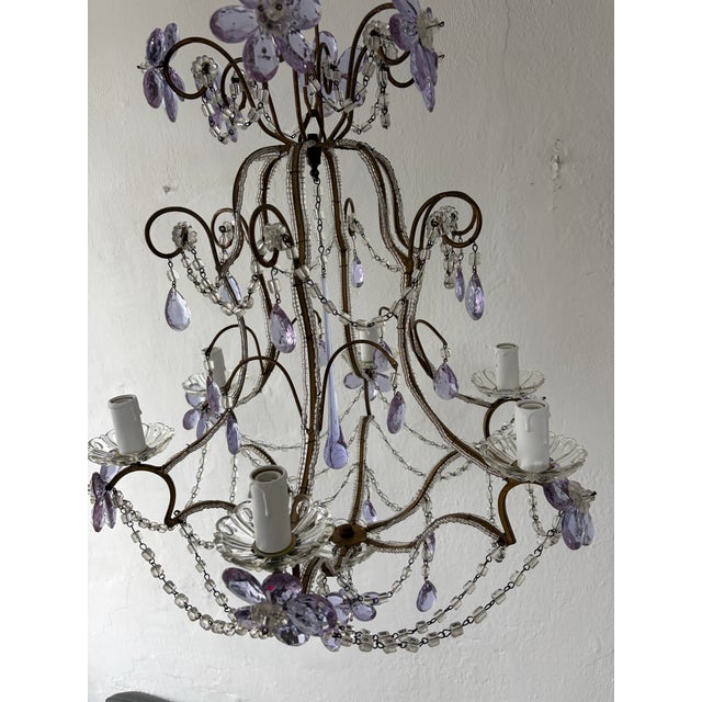 French Rare Lavender Purple Crystal Prisms Murano Beaded Chandelier Lilac 1930 For Sale - Image 9 of 9