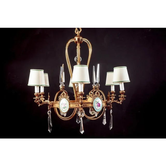 Art Deco Italian Brass Chandelier with Porcelain Insert, 1940 For Sale - Image 12 of 13