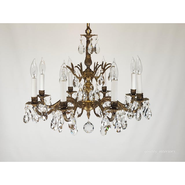 1960s Antique 8 Light Glowing Glistening Gleaming Brass Cut Lead Crystal Chandelier For Sale - Image 5 of 11