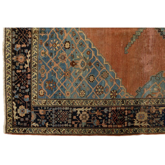 Navy Blue Antique Serapi Heriz Wool Rug With Medallion & Terracotta Field For Sale - Image 8 of 12