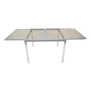 Flip Top 40" Square Crome Base Smoked Glass Top Dining Table 84" Extended Clean For Sale
