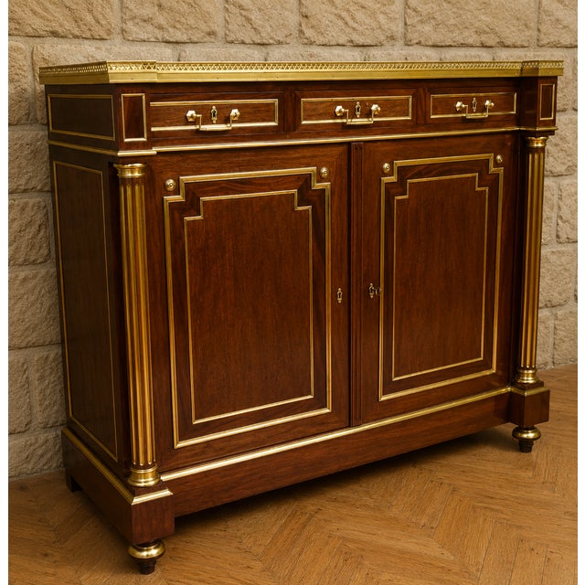 Louis XVI Mahogany and Gilt Bronze Side Table with White Marble Top For Sale - Image 3 of 6