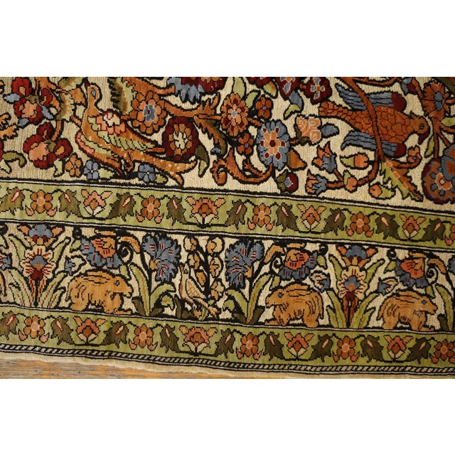 1950s Beige Floral Animal Vintage Silk Turkish Hereke Rug 2' X 3' Handknotted Wool Carpet For Sale In New York - Image 6 of 6