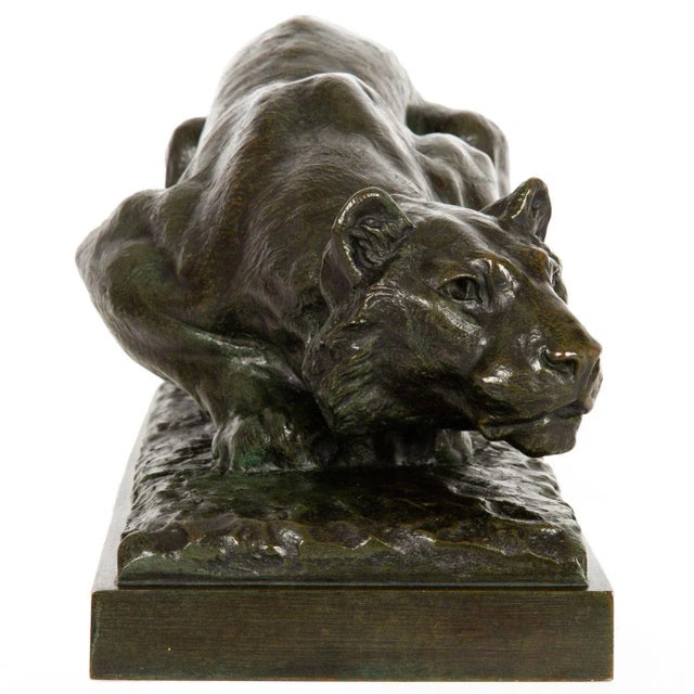 French Bronze Sculpture of Crouching Tiger by François Hippolyte Peyrol For Sale - Image 4 of 12