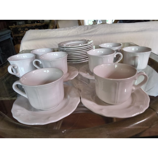 Ceramic Vintage Sears Federalist White Ironstone Dinnerware Set - (Complete Service for 8 and Serving Pieces) Bonus Free Crystal Wine Glasses - 81 Pieces For Sale - Image 7 of 18