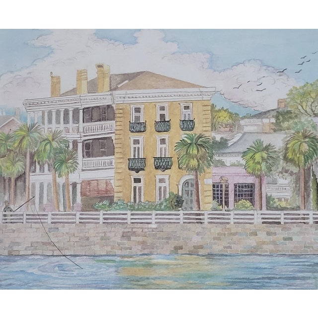 Late 20th Century Jeanie Drucker Battery Reflections Charleston Sc Framed Watercolor Print 17x11 For Sale - Image 4 of 11