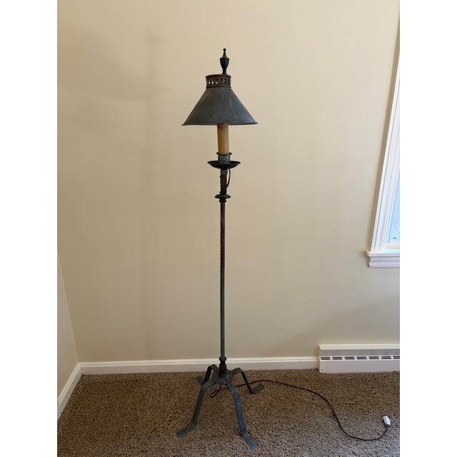 Early 20th Century Forged Iron Adjustable Colonial Floor Lamp For Sale - Image 10 of 14