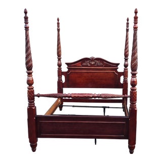 Acanthus Carved 4 Poster Queen Size Mahogany Bed For Sale