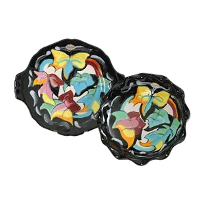 Mid-Century Ceramic Plate and Bowl from Longwy, Set of 2