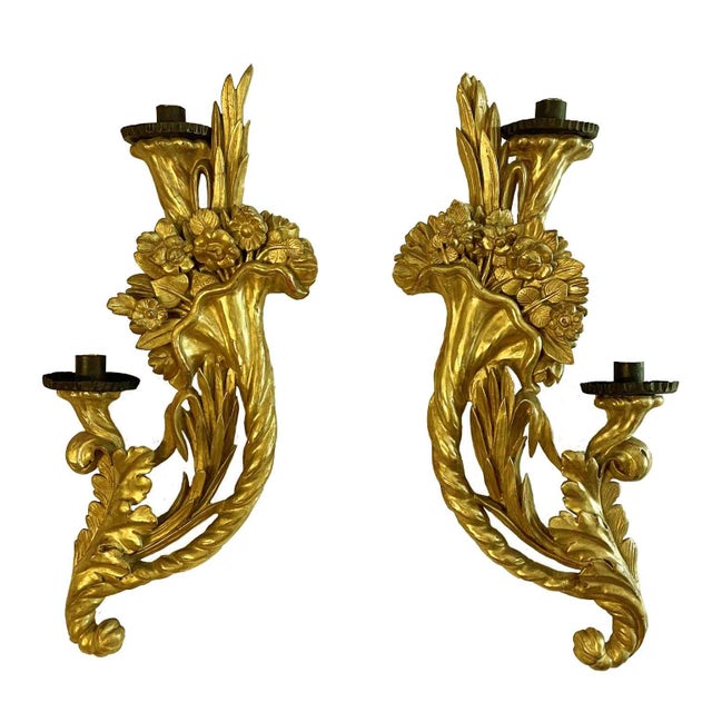 Gilded Wood and Cornucopia Floral Carving Appliques, 18th Century, Set of 2 For Sale - Image 10 of 10