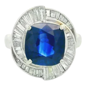 3.98 Carat Royal-Blue Ceylon Sapphire Diamond Platinum Ring Size 7