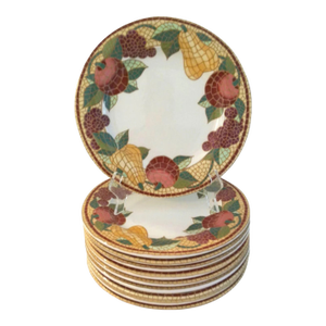 Vintage Italian Mosaic Fruit Majolica Dinner Plates, Set of 8
