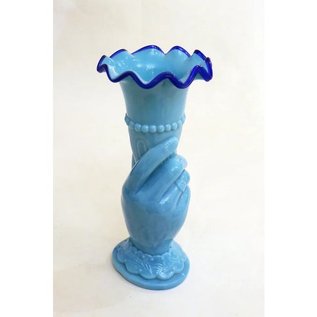 Blue Main Au Cornet Vase in Molded Blue Opaline Glass from Valléerysthal, France, Early 20th Century For Sale - Image 8 of 11