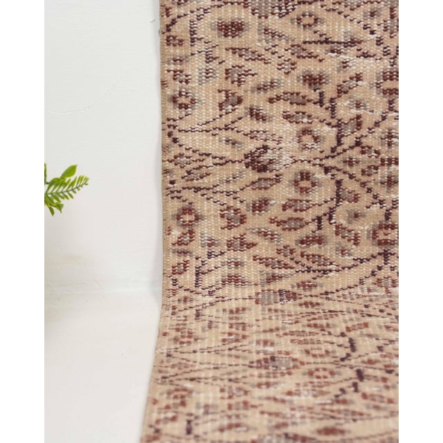 1970s Vintage Turkish Handmade Wool Cotton Brown Runner Rug For Sale - Image 4 of 11