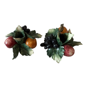 Vintage Italian Capodimonte Ceramic Fruit Candle Holders by Visconti Mollica