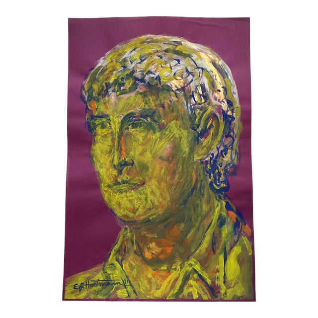 Contemporary Original Abstract Male Portrait Painting by E.J.Hartmann Signed For Sale