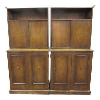Mid 20th Century Pair of Traditional Two Section Wooden Storage Cabinets For Sale