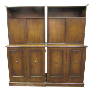 Mid 20th Century Pair of Traditional Two Section Wooden Storage Cabinets