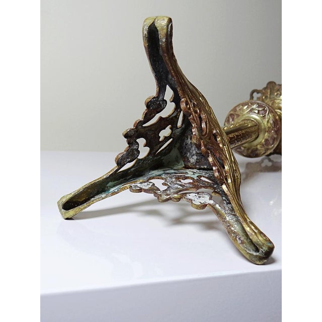 Large Antique Gothic Gilt Bronze Candlesticks, 19th Century, Set of 2 For Sale - Image 12 of 13
