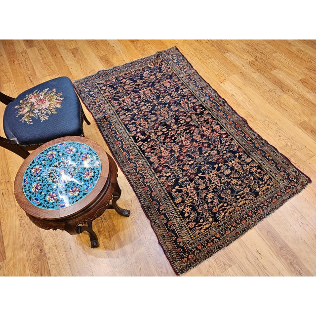 Antique Senneh Area Rug, Hand-Knotted Wool, Allover Herati Pattern, Navy & Red, 4x6 For Sale - Image 9 of 18
