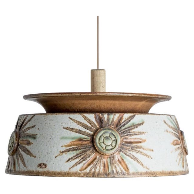 Flat Round Brown Ceramic Pendant Light, Denmark, 1970 For Sale - Image 17 of 17