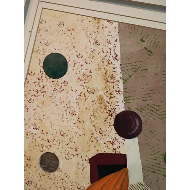 Orange Signed by 'Peters' Large Mid-Century Style Modern Abstract Fish Mixed Media Collage - Framed For Sale - Image 8 of 18