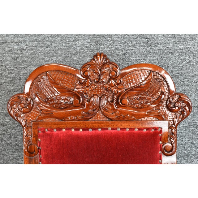 Burgundy Vintage Renaissance Revival Style Fireside Accent Chair For Sale - Image 8 of 12