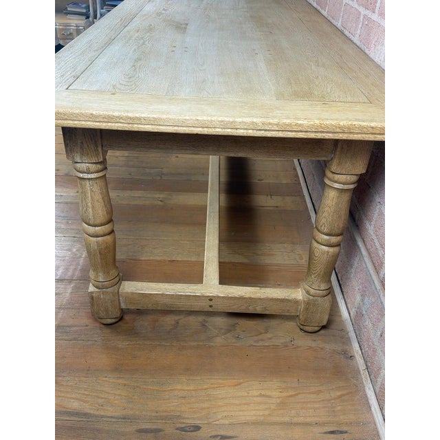 Vintage French Country Bleached Oak Farmhouse Dining Table For Sale - Image 4 of 12