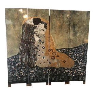 1990s 4 Panel Gustav Klimt Screen "The Kiss" For Sale