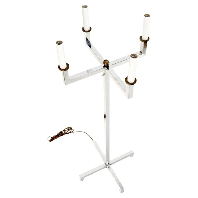 Polished Chrome Cross Shape Base Mid-Century Modern 4 Way Floor Lamp Parzinger For Sale - Image 13 of 13