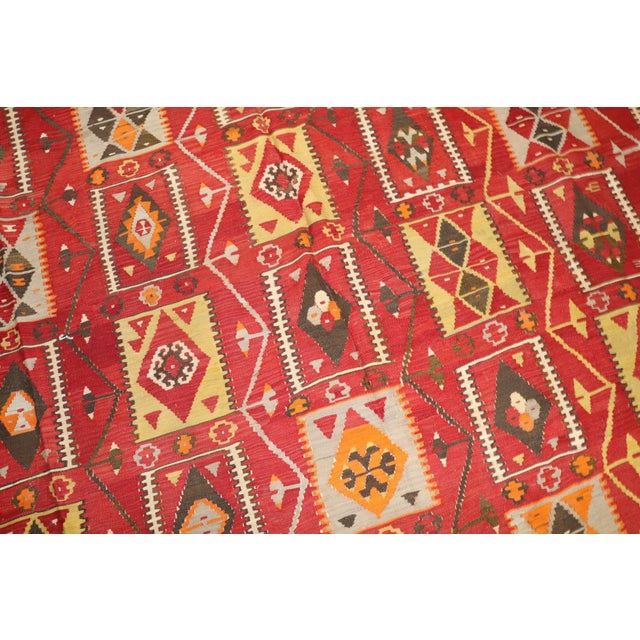Red Vintage Zabihi Collection Cherry Red Room Size Turkish Kilim - 8'10" x 10'11" For Sale - Image 8 of 10