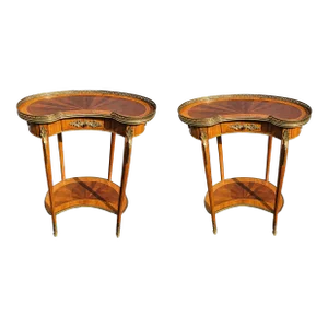 Pair 19th C. Louis XV Ormolu Mounted Galleried Tulipwood and Kingwood Table Ambulante