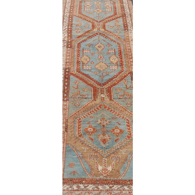 Hand-Knotted Antique Persian Karajeh Runner With Sub-Geometric Tribal Medallions 3'2 X 10'8 For Sale - Image 4 of 13