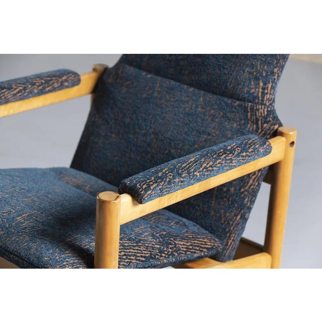 Set of Armchairs in Teak with Blue Patterned Cushions, 1969, in Restored conditions. Designed 1960 to 1969