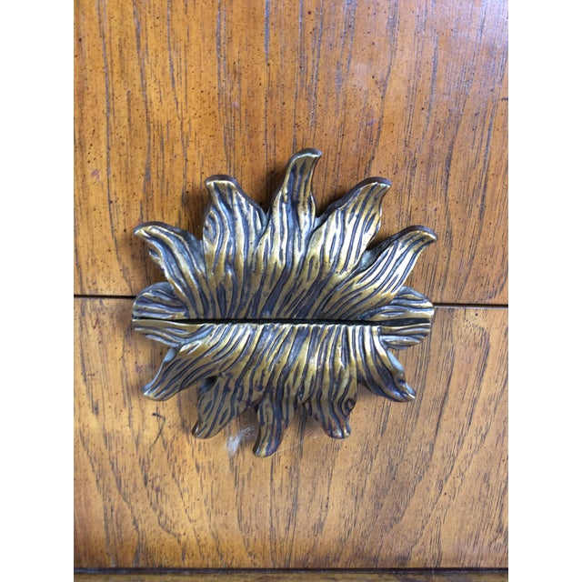 Mid Century Modern Two Drawer Nightstand With Unique Brass Hardware For Sale - Image 9 of 16