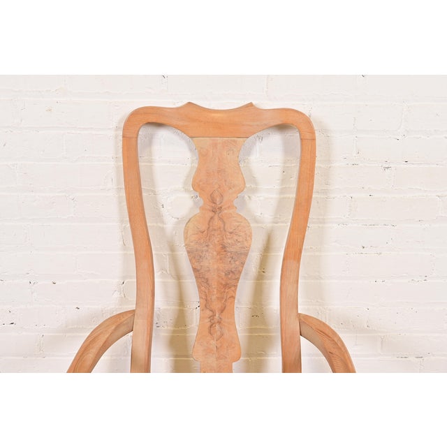 Drexel Heritage Queen Anne Carved Oak and Burl Wood Dining Chairs, Set of Four For Sale In South Bend - Image 6 of 10