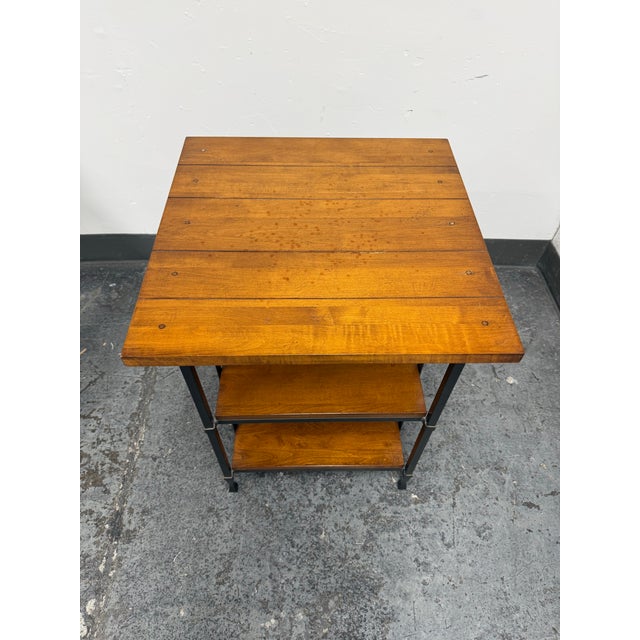 Design Plus Gallery presents an Industrial Iron + Wood Three Tier Side Table. The square plank-style wood top displays...
