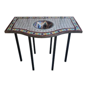 Moroccan Hand Made Mosaic Sink + Wrought Iron Base / White Multicolor