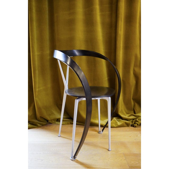 Set of 4 MOD 952 Reverse chairs by Andrea Branzi for Cassina, with aluminum frame, wooden seat, and bent beech back and...