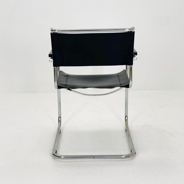 Bauhaus Black Leather Iconic Armchair by Mart Stam for Thonet, 1980s For Sale - Image 6 of 11
