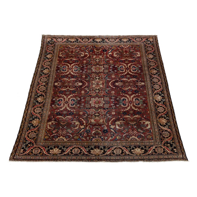 1940s Antique Style Mahal Persian Area Rug Large-Scale Floral Hand-Knotted Wool 1940s For Sale - Image 5 of 10