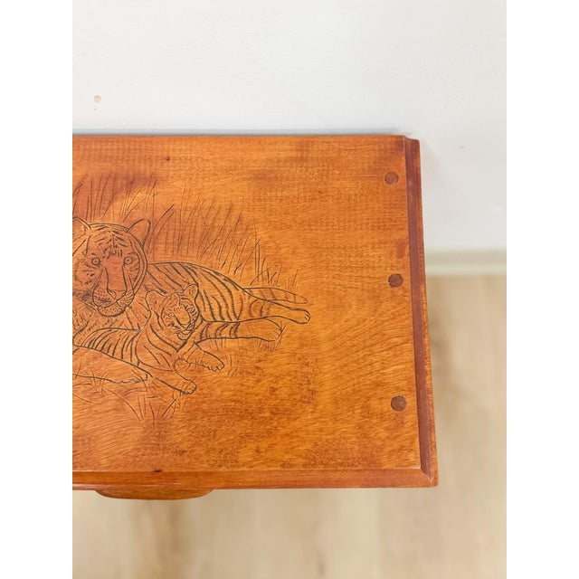 Vintage Mini Dresser Tiger Engraved Top Three Drawer Transitional Primitive For Sale In Tampa - Image 6 of 14