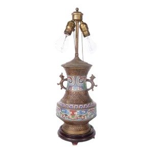 Vintage Asian Brass Champleve Table Lamp