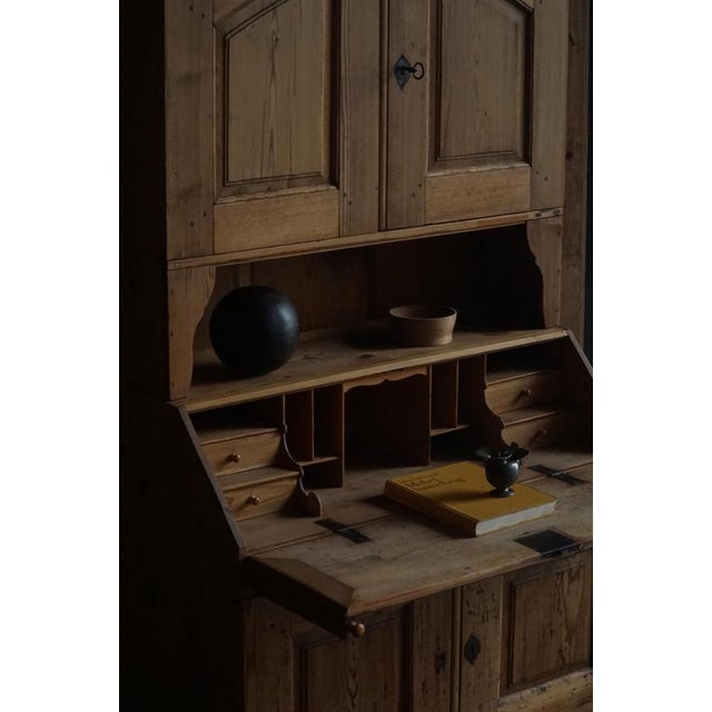 Antique Danish Pine Drop-Front Secretary with Upper Cabinet, Mid-19th Century For Sale - Image 12 of 14