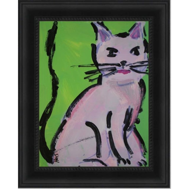 Pink Pink Cat, Contemporary Acrylic Painting Mixed Media For Sale - Image 8 of 9