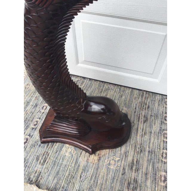Vintage Palm Beach Style Sculptural Fish Base Glass Console Table For Sale - Image 4 of 12