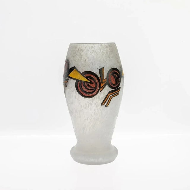 French Art Deco Cubist Vase in Frosted Glass from Legras For Sale - Image 3 of 7