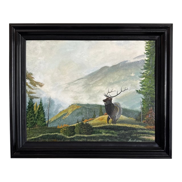 Excellent Vintage Original Elk Mountain Landscape Painting. For Sale
