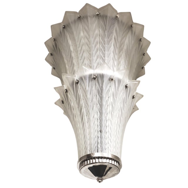 Marius-Ernest Sabino Early 20th Century Very Large French Art Deco Two Tier Frosted Art Glass Sabino Chandelier For Sale - Image 4 of 18