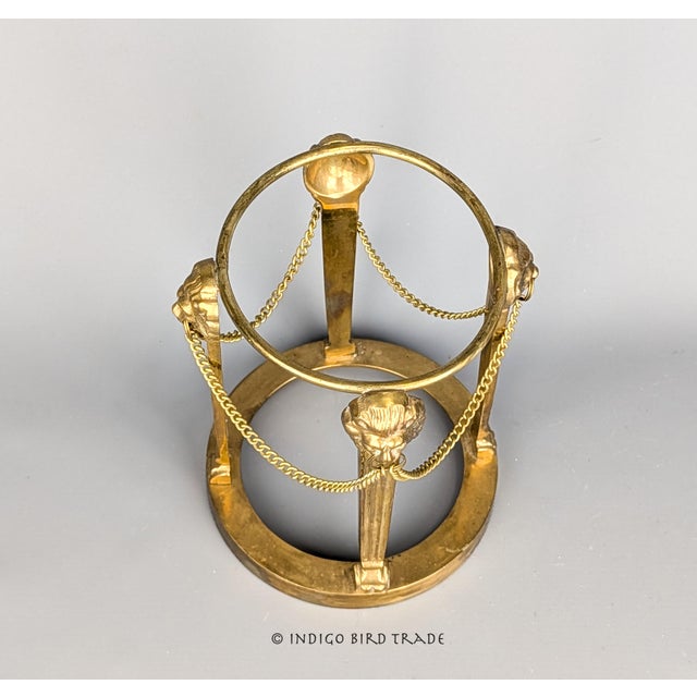 Metal Large Vintage Ornate Brass Ball Display Stand Lion Heads With Rings and Chains For Sale - Image 7 of 9